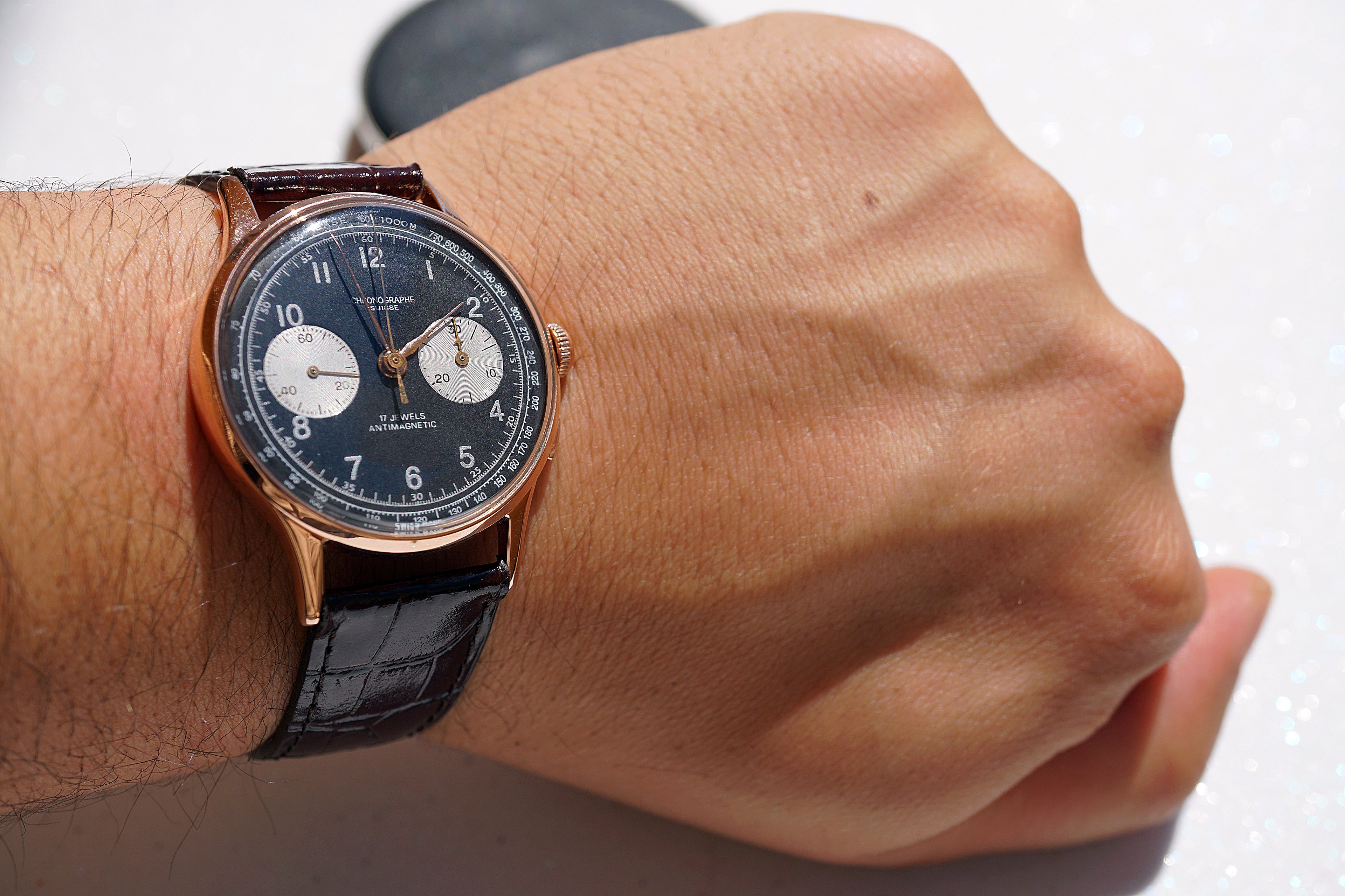 Chronograph Suisse 17 Jewels Antimagnetique panda rose gold