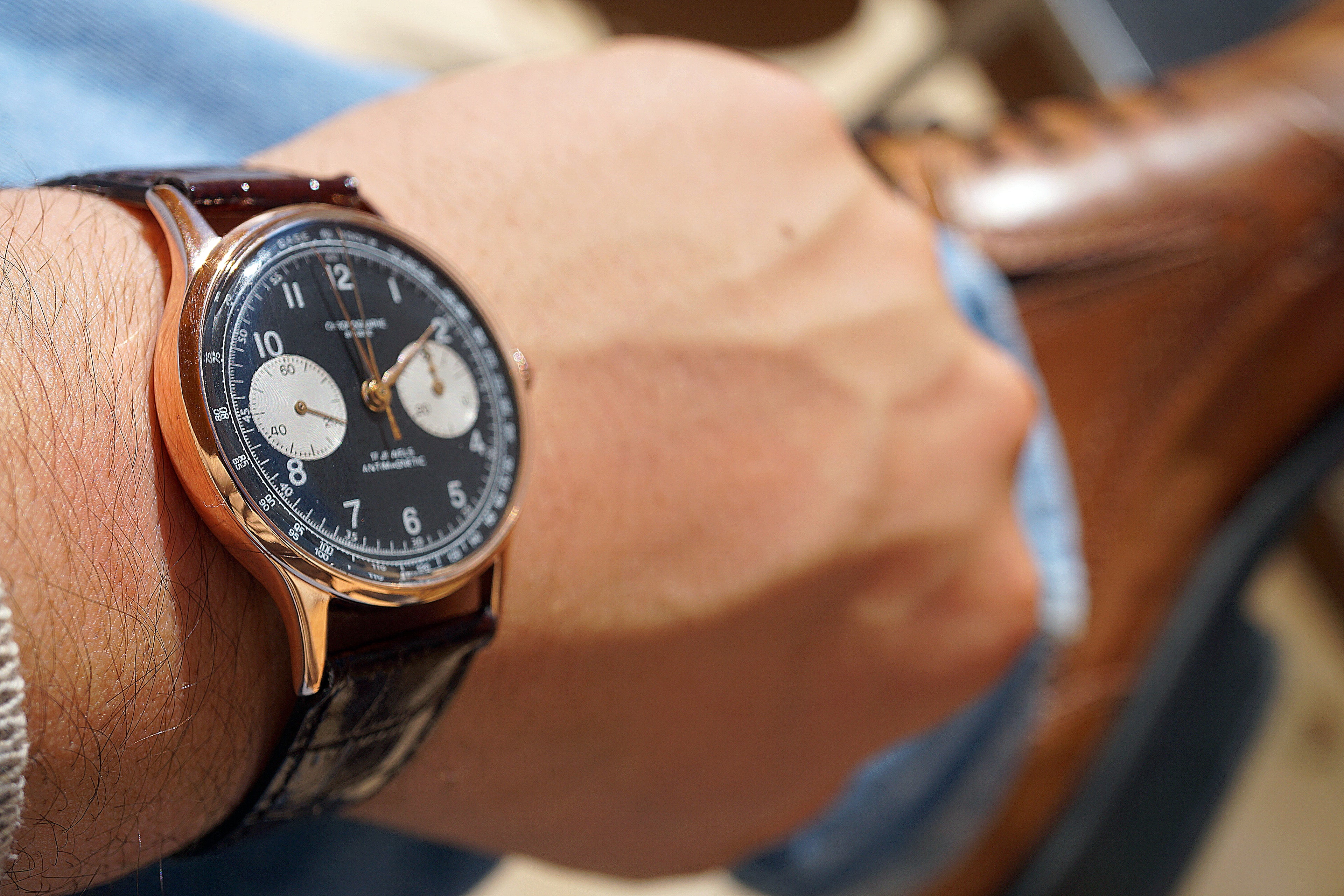 Chronograph Suisse 17 Jewels Antimagnetique panda rose gold