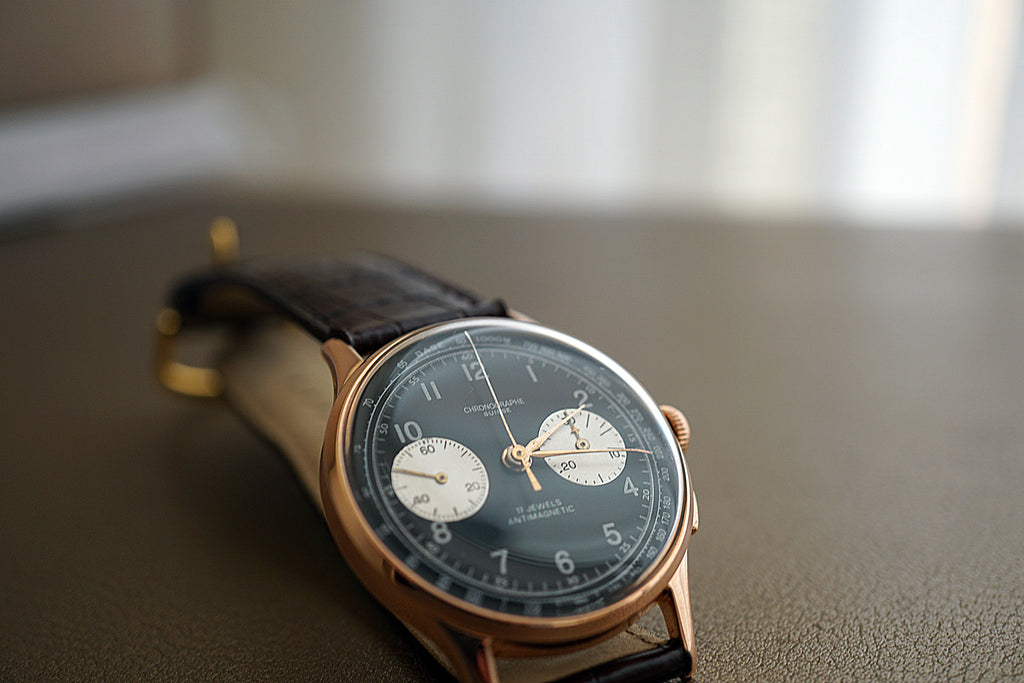 Chronograph Suisse 17 Jewels Antimagnetique panda rose gold