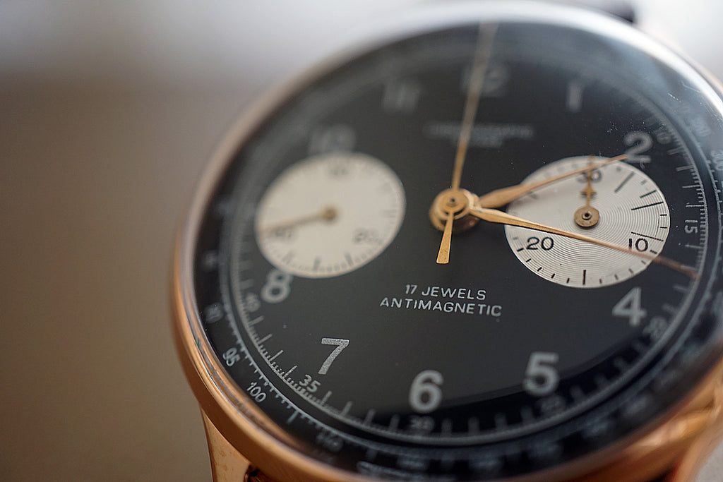 Chronograph Suisse 17 Jewels Antimagnetique panda rose gold