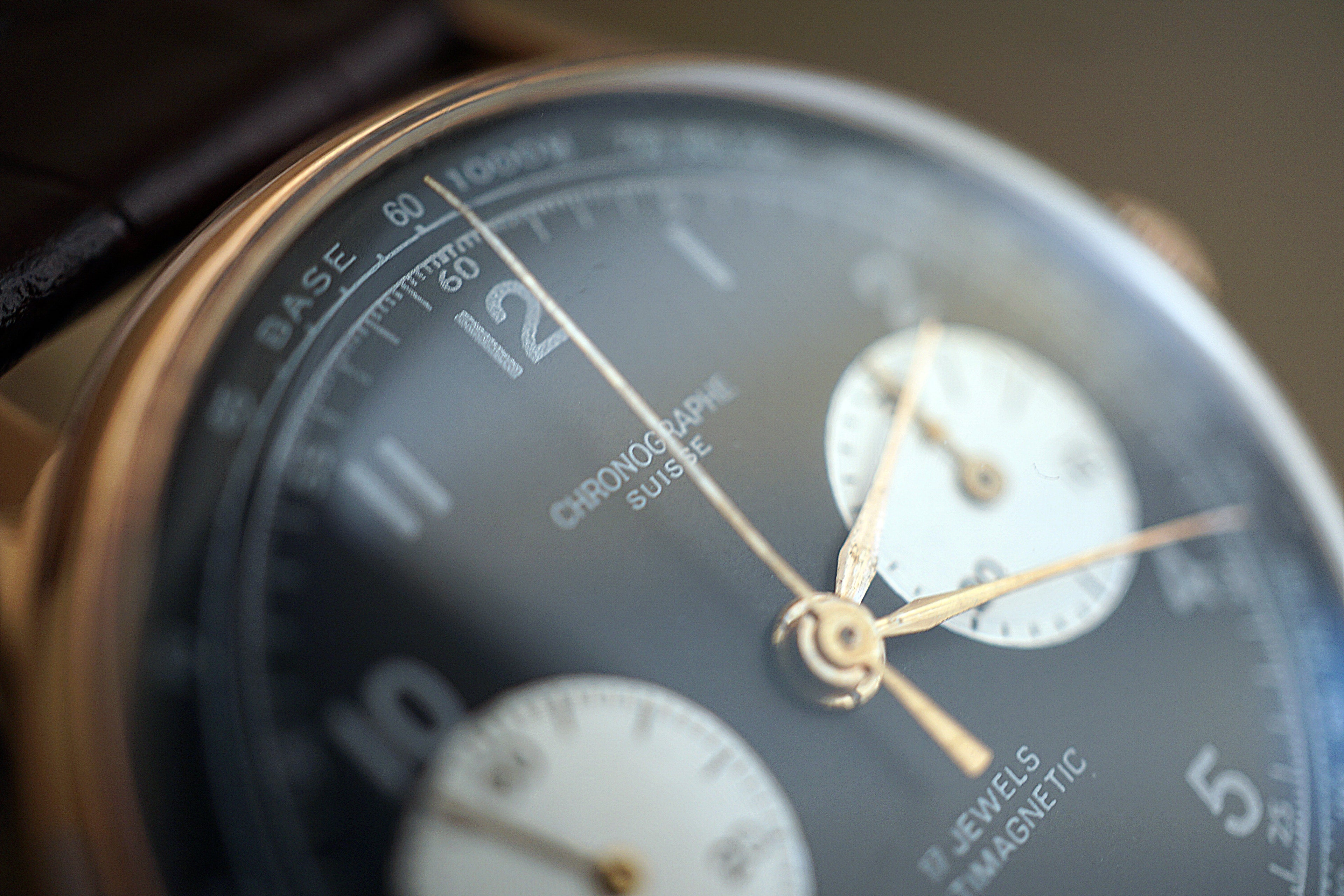 Chronograph Suisse 17 Jewels Antimagnetique panda rose gold