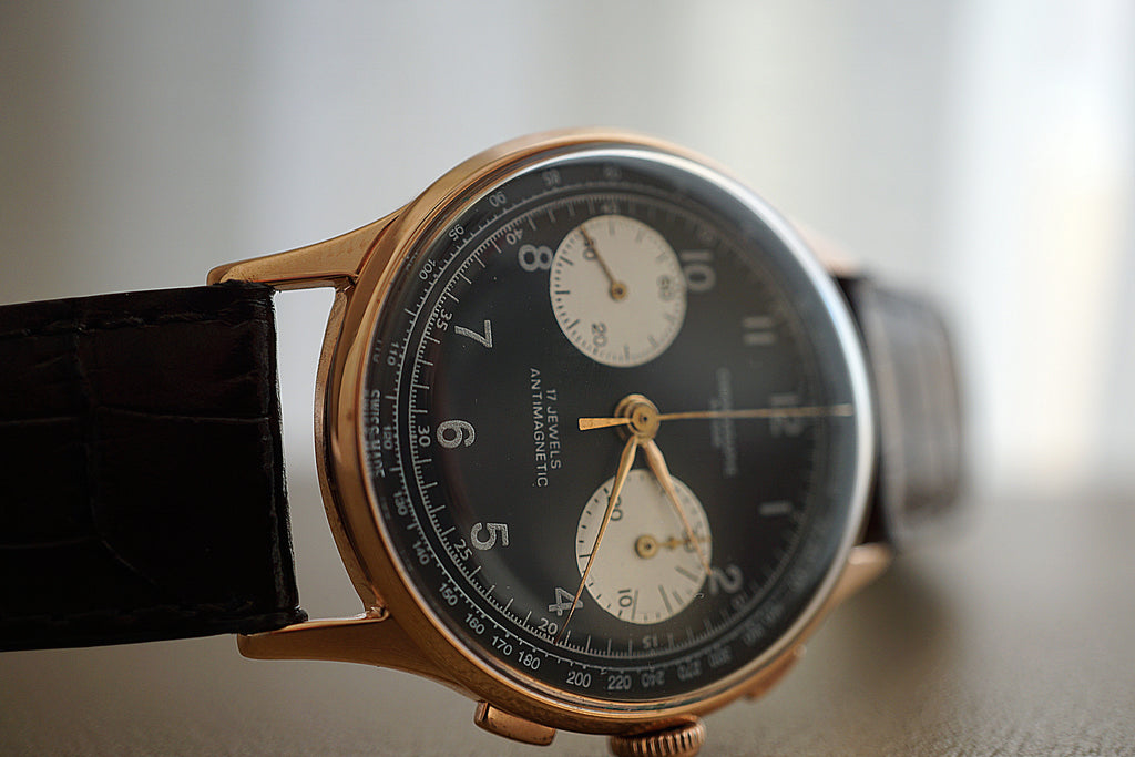 Chronograph Suisse 17 Jewels Antimagnetique panda rose gold
