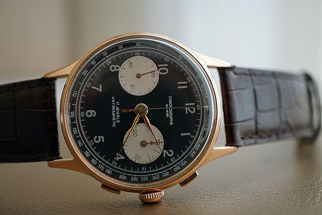 Chronograph Suisse 17 Jewels Antimagnetique panda rose gold