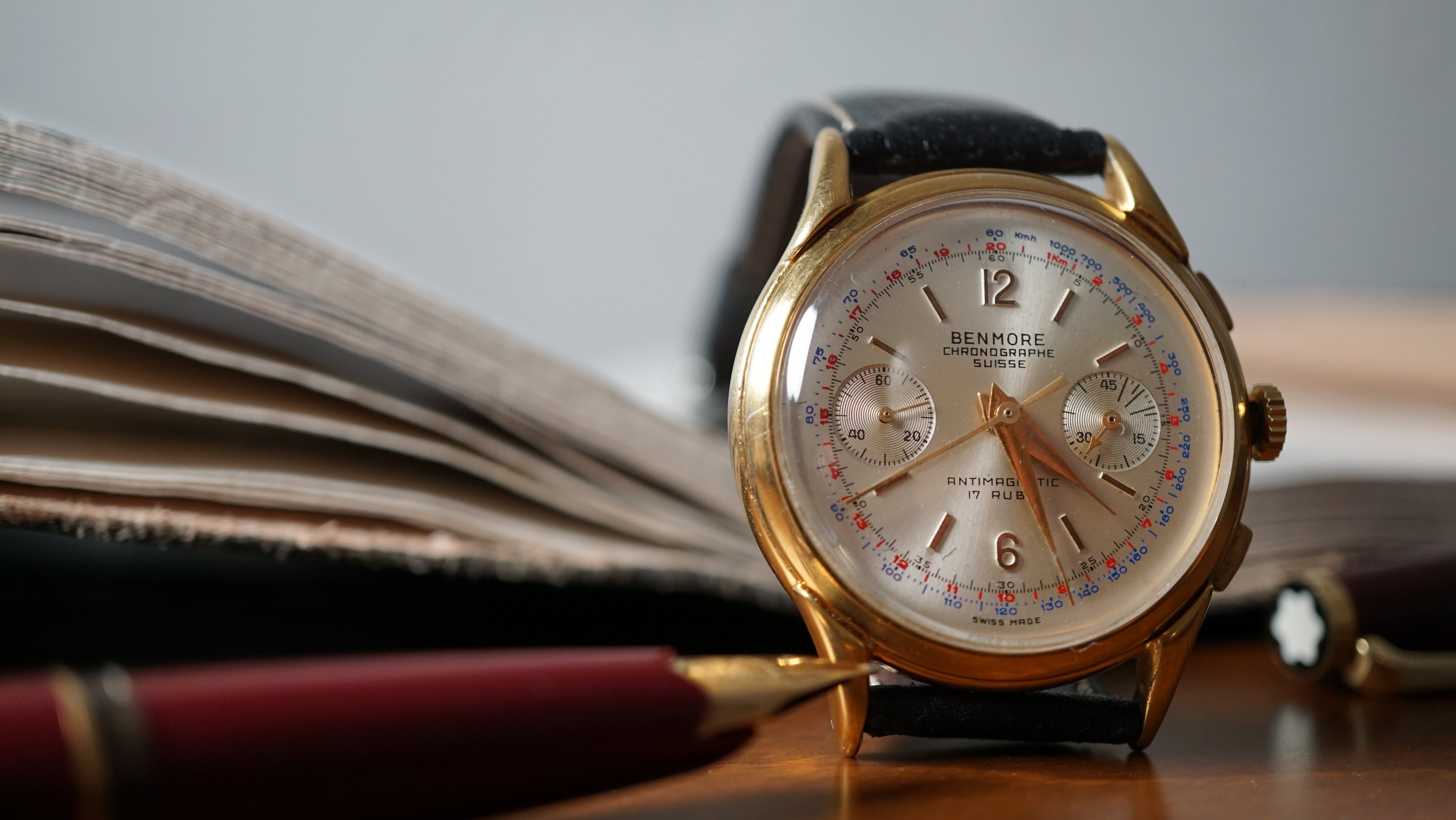 Chronograph swiss Incabloc telemeter Pilot 50s Benmore