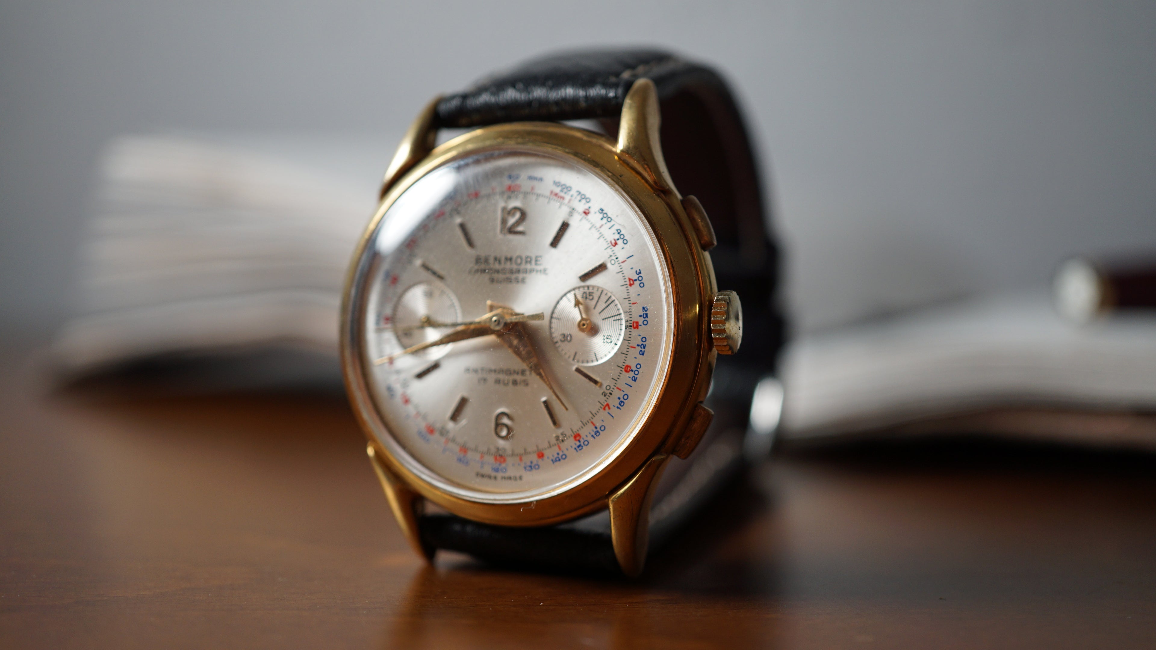 Chronograph swiss Incabloc telemeter Pilot 50s Benmore