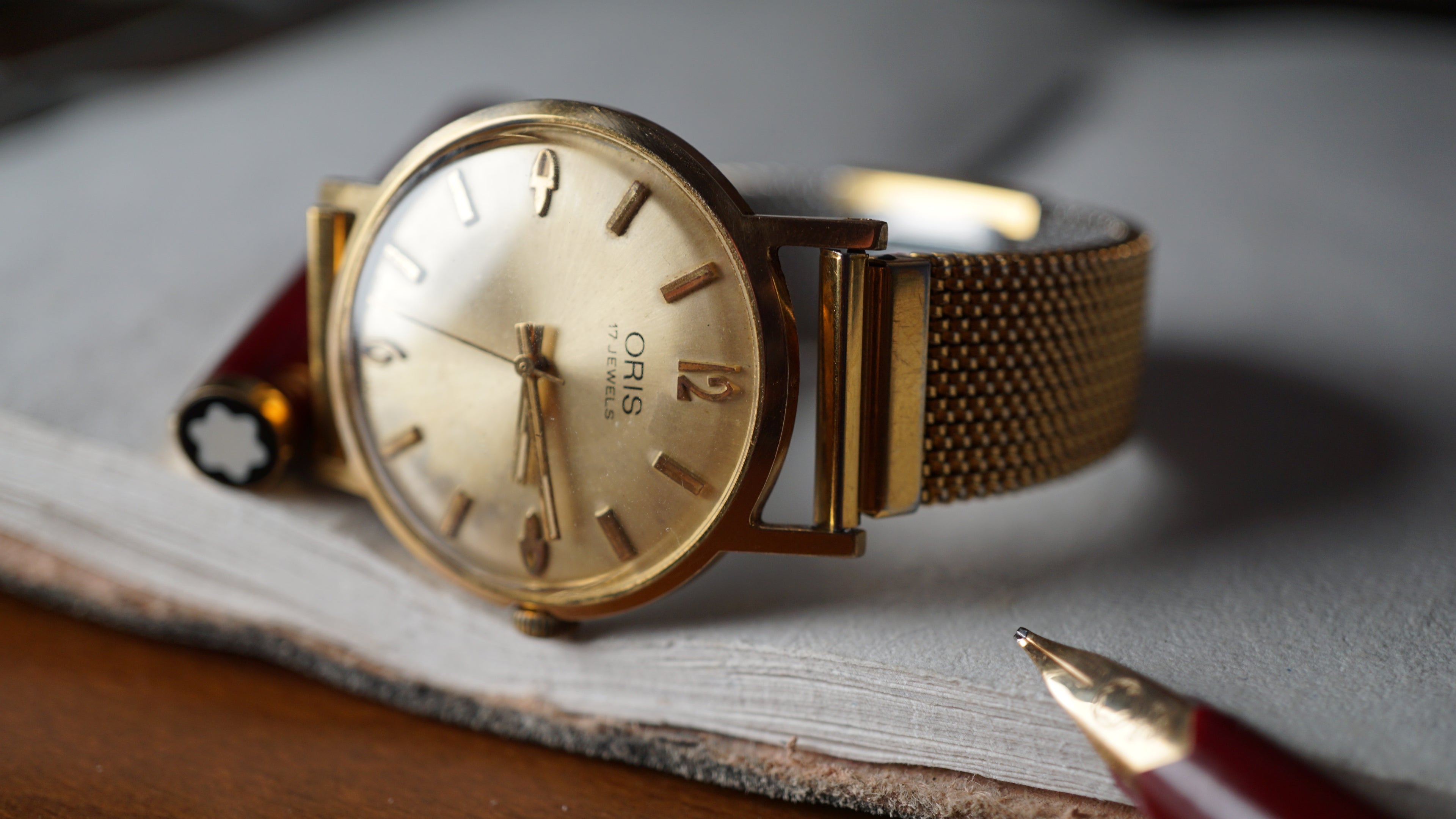 oris goldplated  Vintage Champagne Dial – Relógio Mecânico 17 Jewels