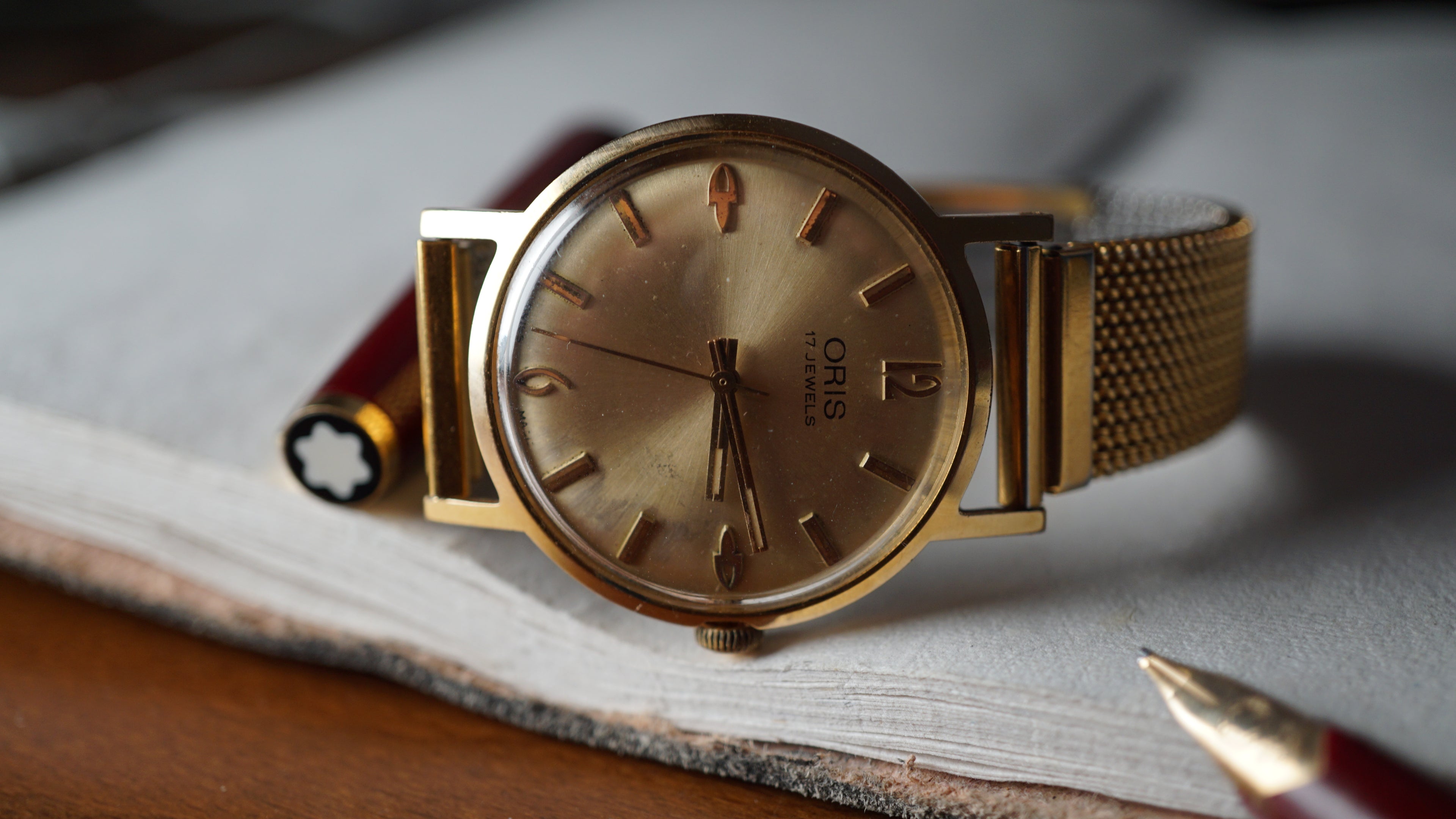 oris goldplated  Vintage Champagne Dial – Relógio Mecânico 17 Jewels