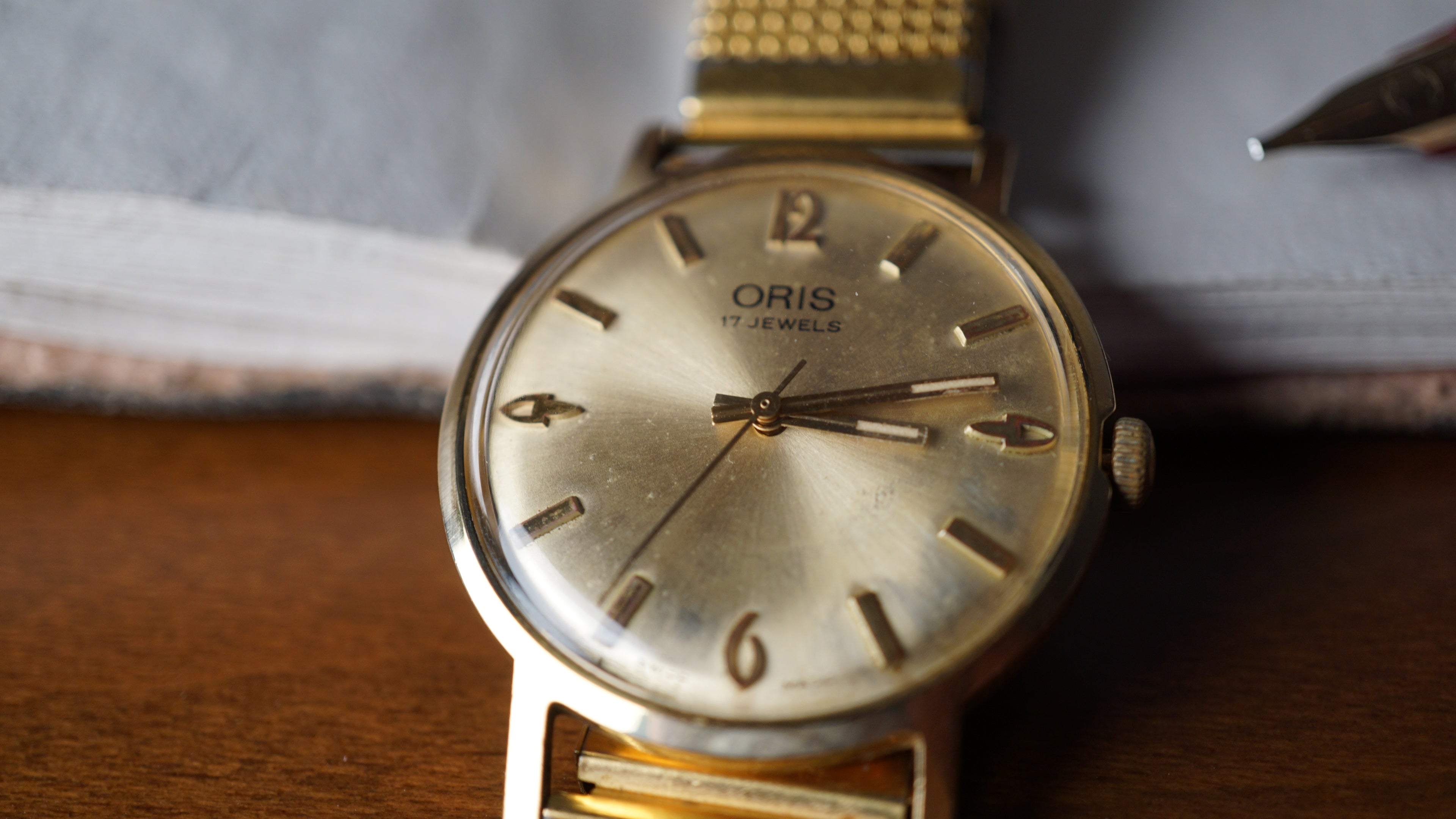 oris goldplated  Vintage Champagne Dial – Relógio Mecânico 17 Jewels