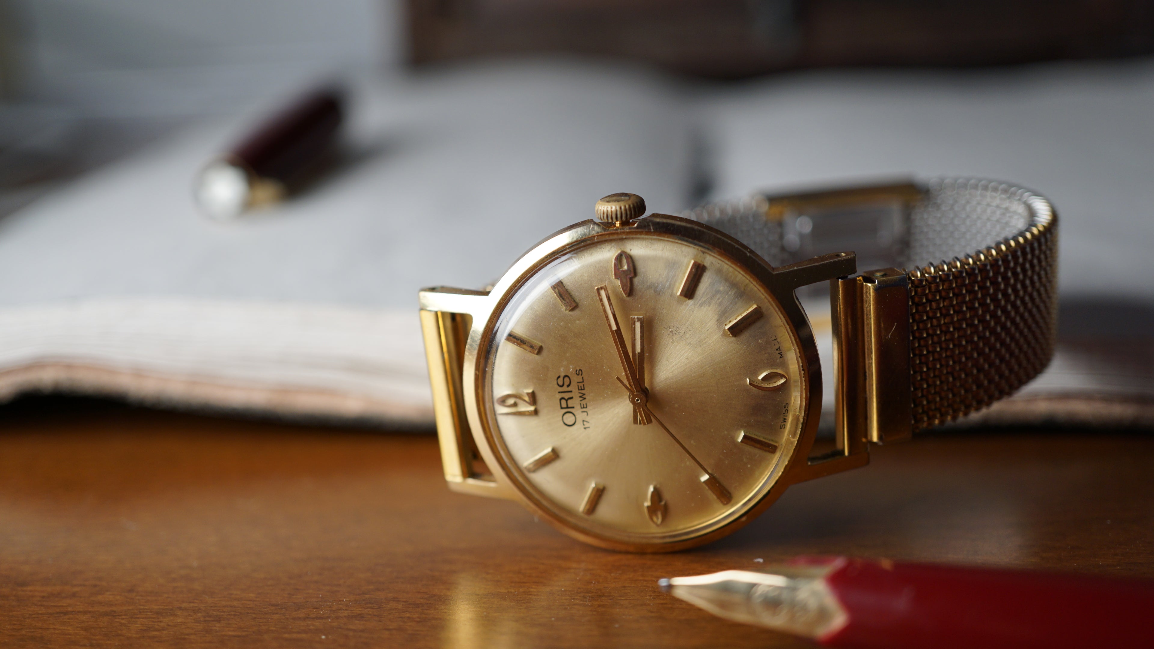 oris goldplated  Vintage Champagne Dial – Relógio Mecânico 17 Jewels