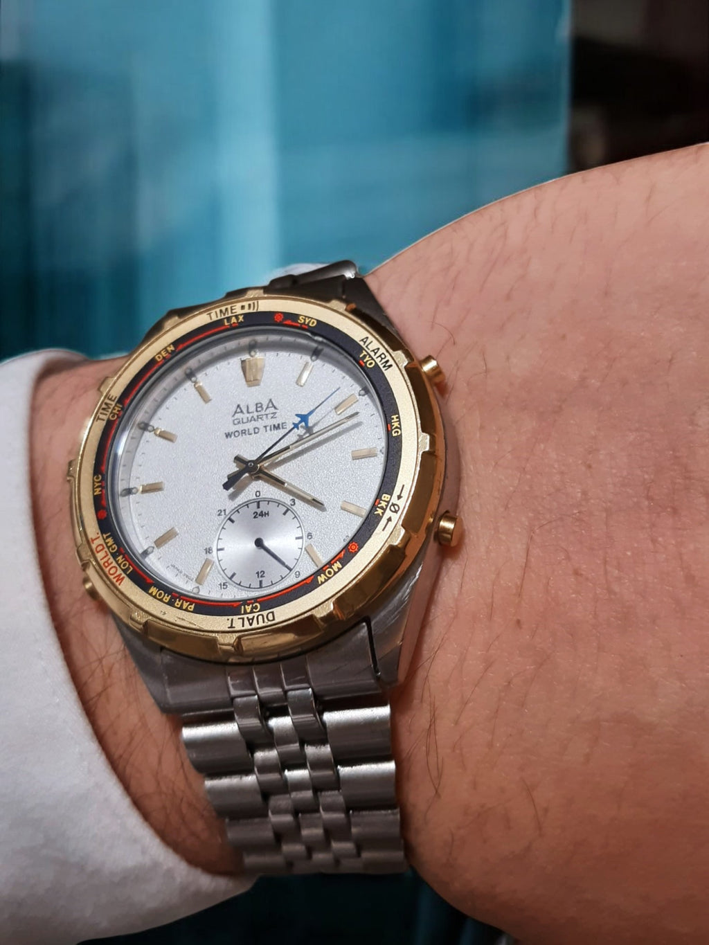 1996 Seiko Alba Quartz World Time V602-7010 dual tone