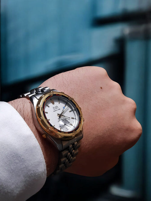 1996 Seiko Alba Quartz World Time V602-7010 dual tone