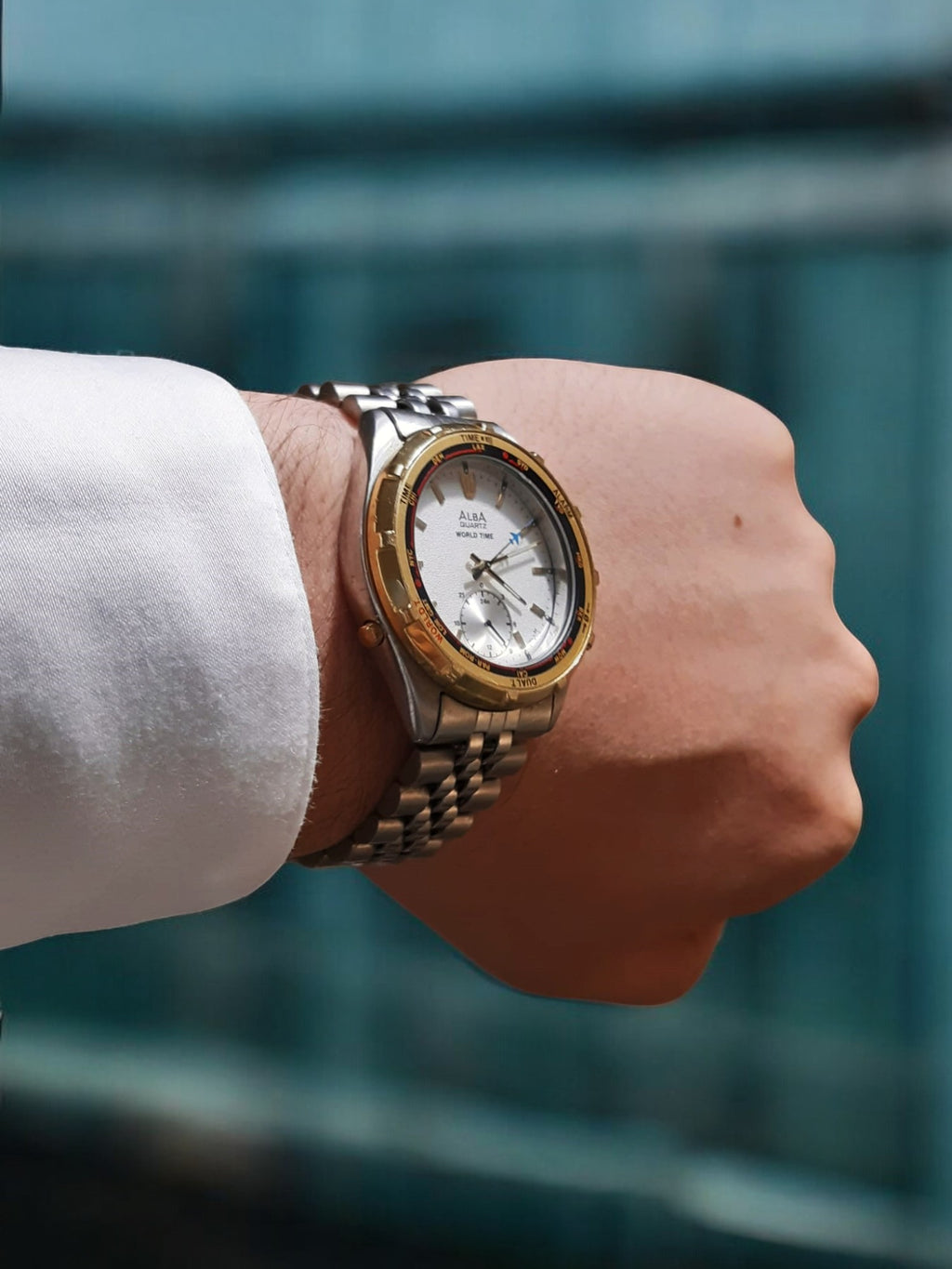 1996 Seiko Alba Quartz World Time V602-7010 dual tone