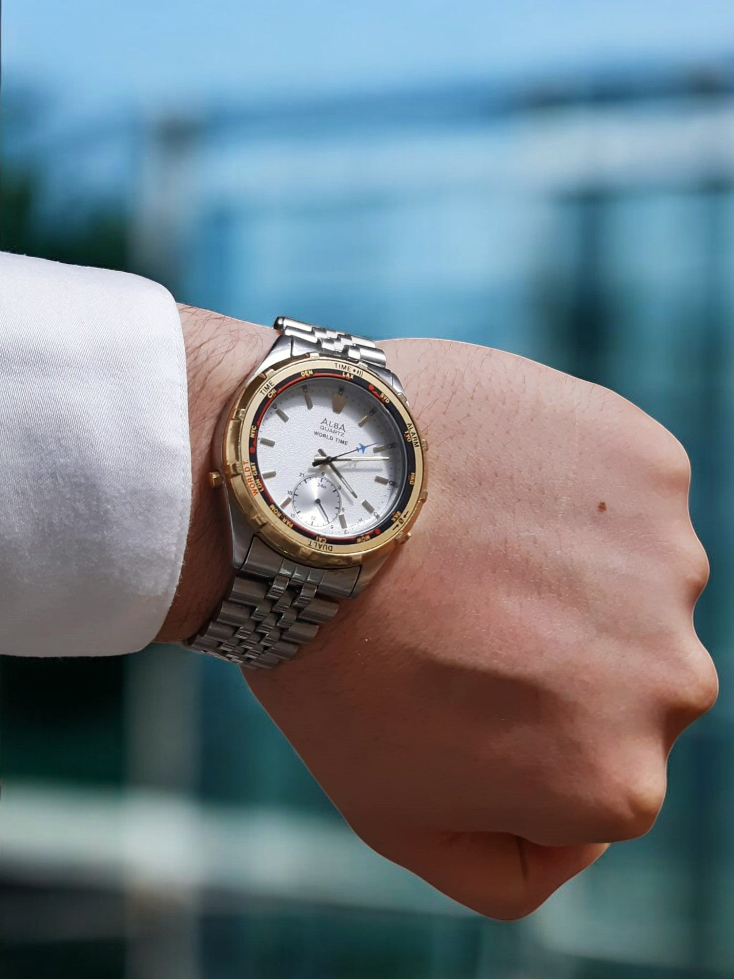 1996 Seiko Alba Quartz World Time V602-7010 dual tone