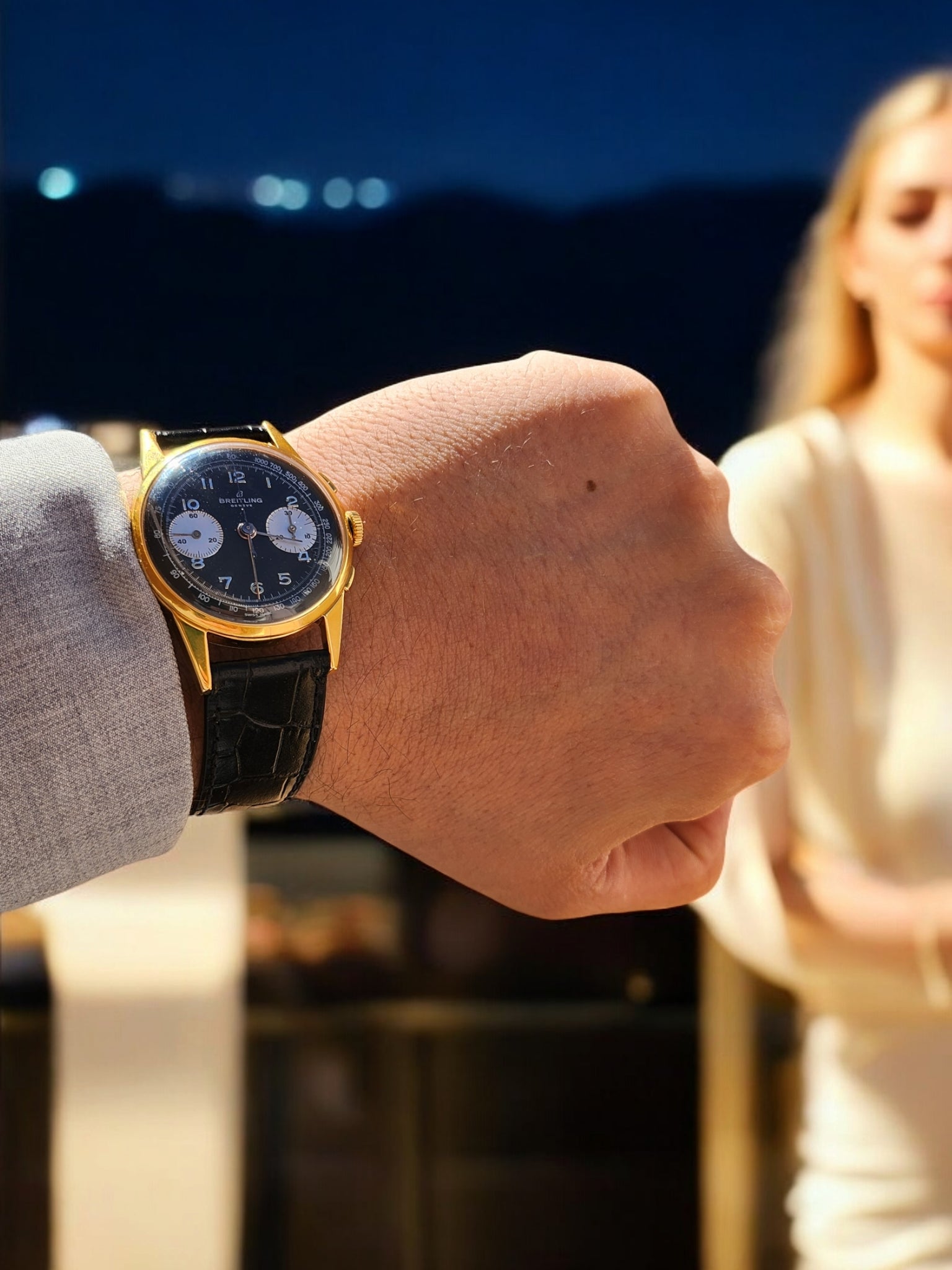 Breitling Genève Vintage panda  Cronógrafo – A Elegância do Tempo